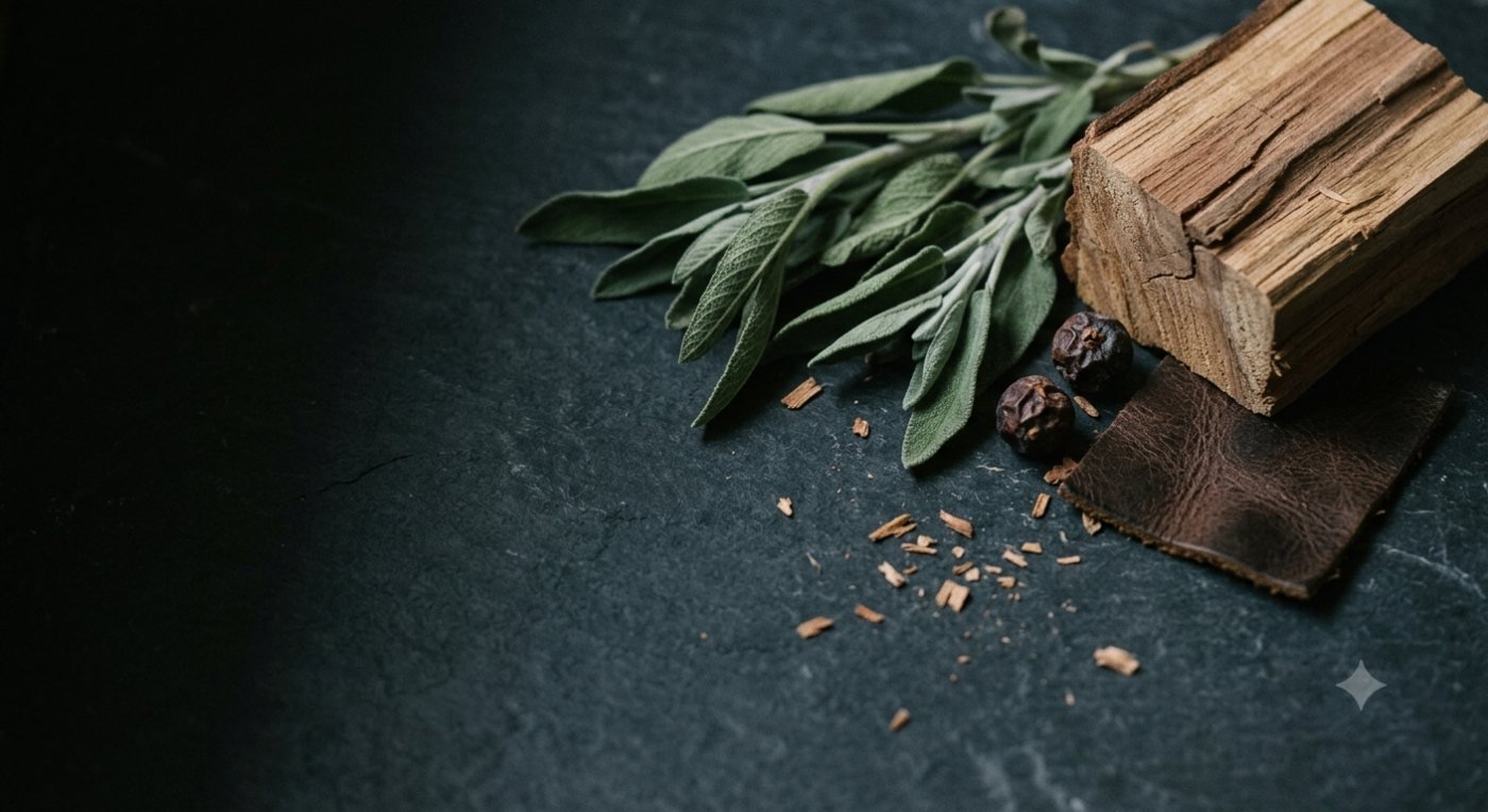 Sage, cedar wood and leather